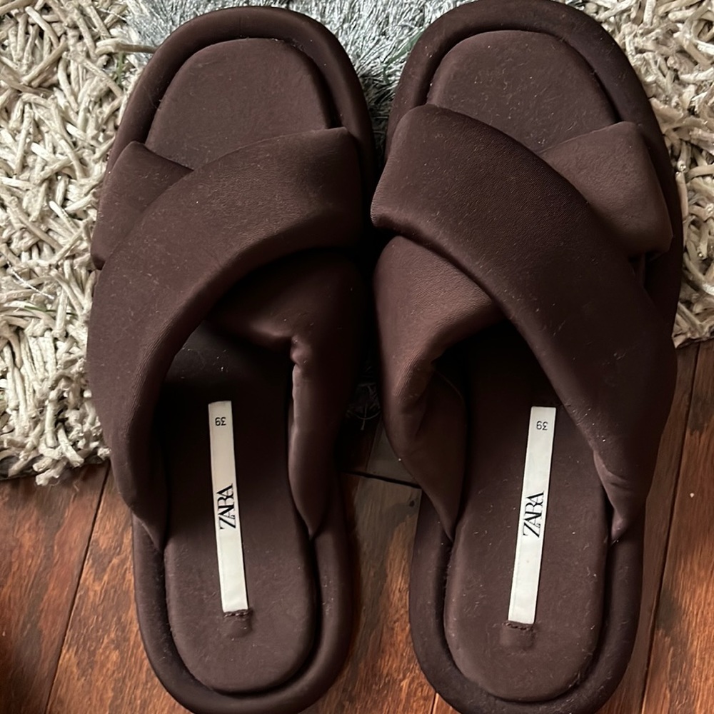 Zara, puffy, chocolate sandals
